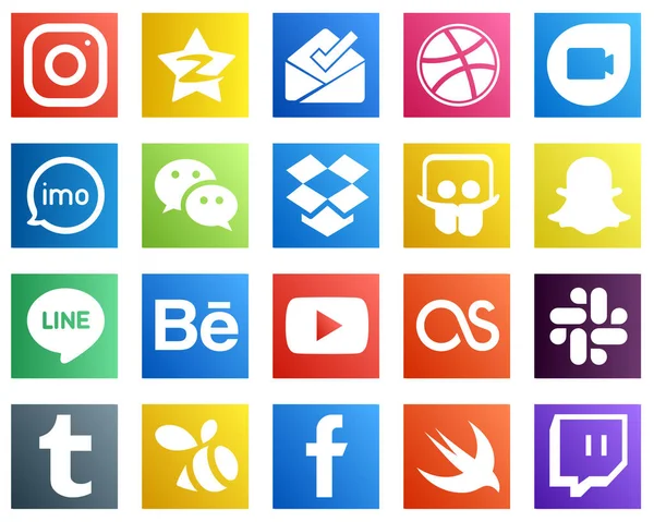 High Quality Social Media Icons Snapchat Dropbox Google Duo Messenger — Stockový vektor