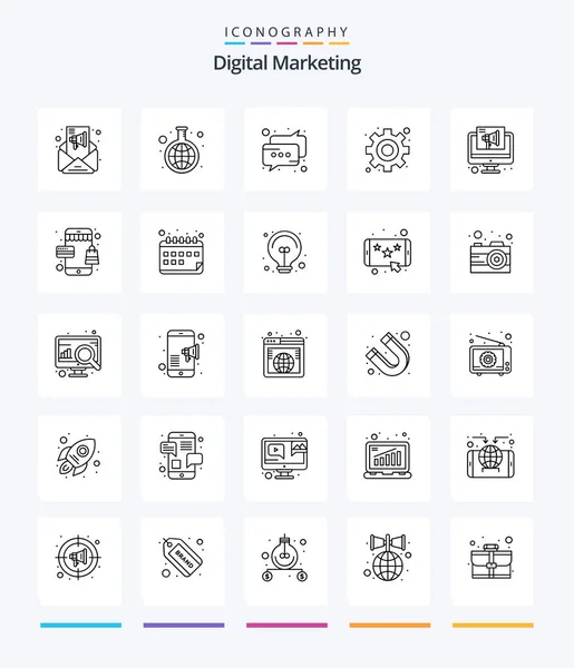 Creative Digital Marketing Outline Icon Pack Marketing Gear Chat Settings — Stock Vector