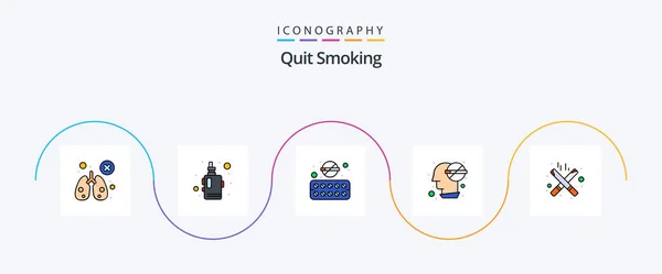 Quit Smoking Line Filled Flat Icon Pack Including Problem Effect — Vector de stock
