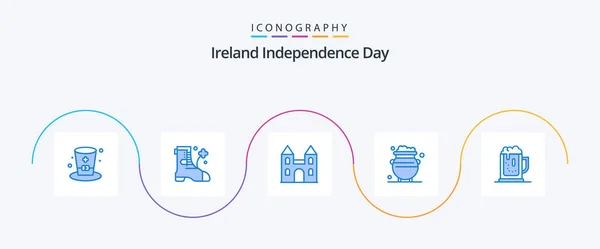 Ireland Independence Day Blue Icon Pack Including Beer Money Cathedral — Archivo Imágenes Vectoriales