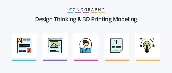 Design Thinking Printing Modeling Line Filled Icon Pack Including Pencil — Stock Vector