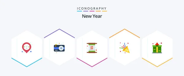 New Year Flat Icon Pack Including Present Invite Gift Party — Image vectorielle