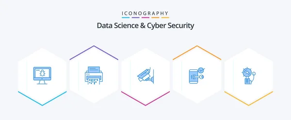 Data Science Cyber Security Blue Icon Pack Including Mobile Key — Image vectorielle