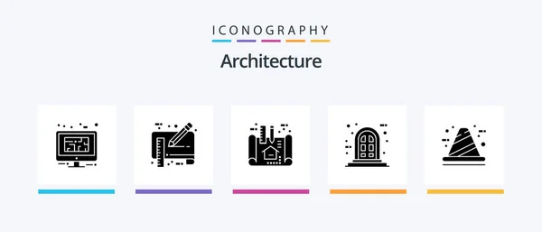 Architecture Glyph Icon Pack Including Architecture Panel Pencil Frame Plan — Vetor de Stock