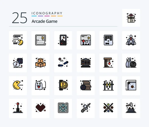 Arcade Line Filled Icon Pack Including Rocket Game Play Fun — Wektor stockowy