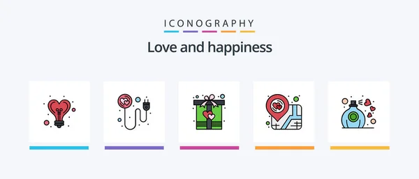 Love Line Filled Icon Pack Including Heart Trolley Engagement Shopping — Stock vektor