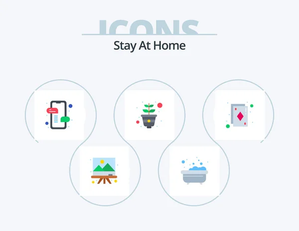Stay Home Flat Icon Pack Icon Design Cards Growing Messages — Stockvector