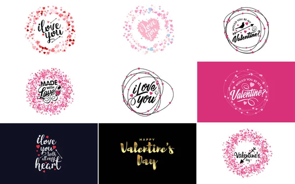 Happy Valentine Day Text Hand Lettering Typography Poster Red Gradient — Stock Vector