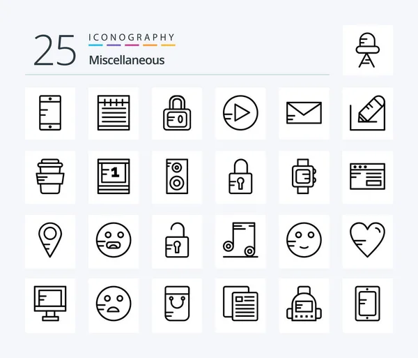 Miscellaneous Line Icon Pack Including School Write Study Pencil Email — Stockvektor
