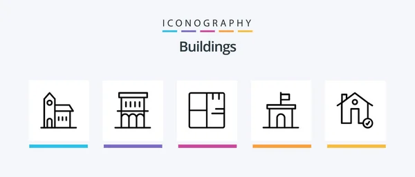 Buildings Line Icon Pack Including Find Buildings Estate House Fire — Image vectorielle