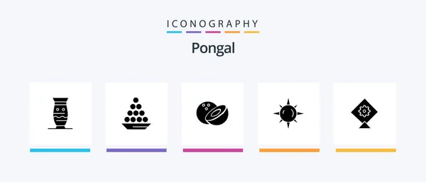 Pongal Glyph Icon Pack Including Coconut Pongal Bowl Treat Laddu — Διανυσματικό Αρχείο