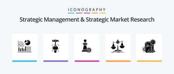 Strategic Management Strategic Market Research Glyph Icon Pack Including Time — Archivo Imágenes Vectoriales