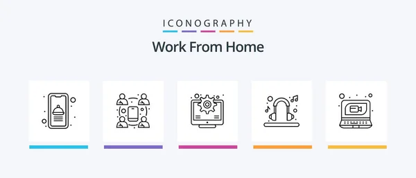 Work Home Line Icon Pack Including Employee Indoors Video Conference — Vetor de Stock