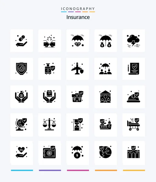 Creative Insurance Glyph Solid Black Icon Pack Thunderstorm Insurance Hold — Wektor stockowy