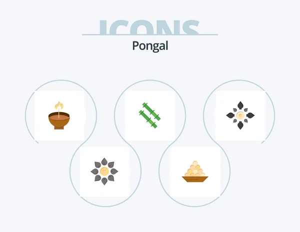 Pongal Flat Icon Pack Icon Design Dessert Bowl Stick Holi — Archivo Imágenes Vectoriales