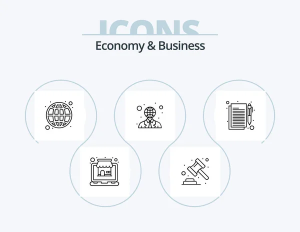 Economy Business Line Icon Pack Icon Design Gavel World Market — Stok Vektör