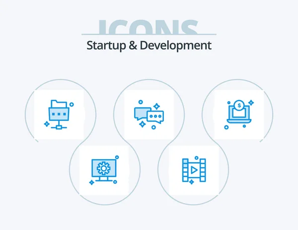 Startup Develepment Blue Icon Pack Icon Design Dollar File Laptop — Stockvector