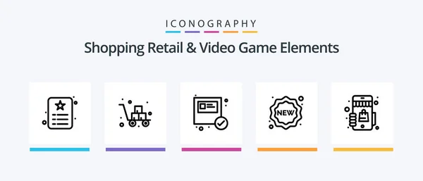 Shoping Retail Video Game Elements Line Icon Pack Including Arrow — Stock Vector