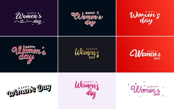Pink Happy Women Day Typographical Design Elements Set Greeting Cards — Stockvektor