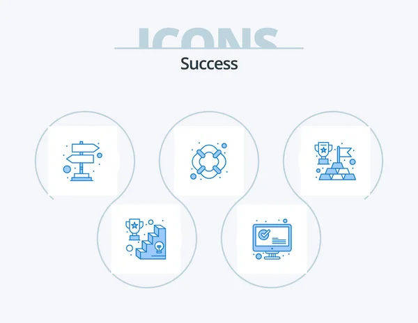 Sucess Blue Icon Pack Icon Design Winner Reward Success Support — Stok Vektör
