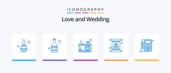 Wedding Blue Icon Pack Including Romance Diary Photo Book Love — Vetor de Stock