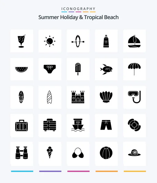 Creative Beach Glyph Solid Black Icon Pack Summer Fruits Beach — Stock Vector