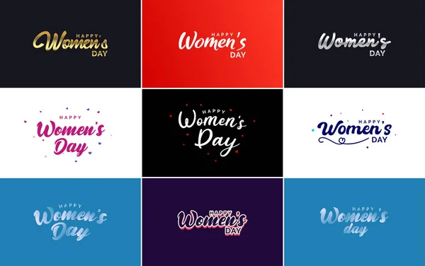 Set Happy International Woman Day Signs Emblems Design Elements Vector — Stok Vektör