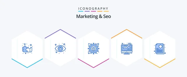 Marketing Seo Blue Icon Pack Including Insurance Policy Gear Guarantee — Image vectorielle