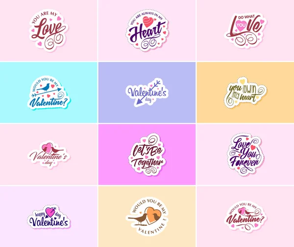Saying Love You Valentine Day Typography Graphics Stickers — Stok Vektör