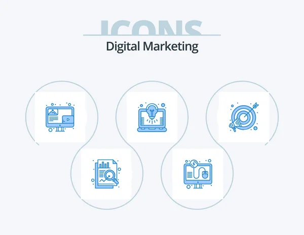 Digital Marketing Blue Icon Pack Icon Design Focus Goal Blogging — Stok Vektör