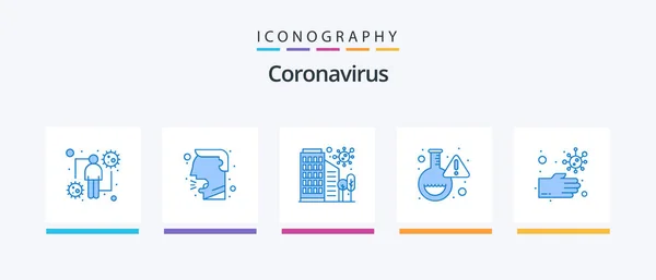 Coronavirus Blue Icon Pack Including Dirty Virus Building Research Flask — Image vectorielle