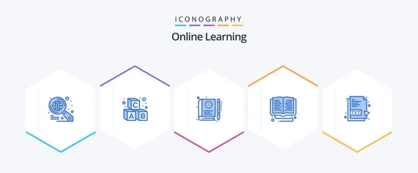 Online Learning Blue Icon Pack Including Txt Online Learning Online — Stock vektor