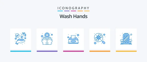 Wash Hands Blue Icon Pack Including Coronavirus Scan Box Virus — Vector de stock