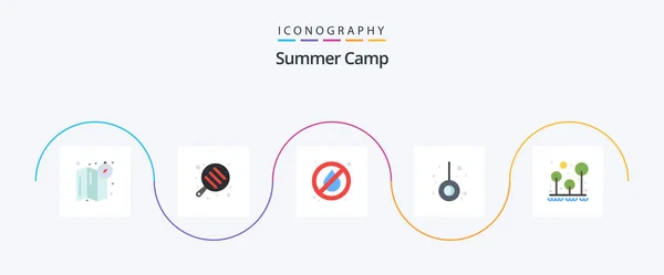 Summer Camp Flat Icon Pack Including Survival Camping Outdoor Camping — Διανυσματικό Αρχείο