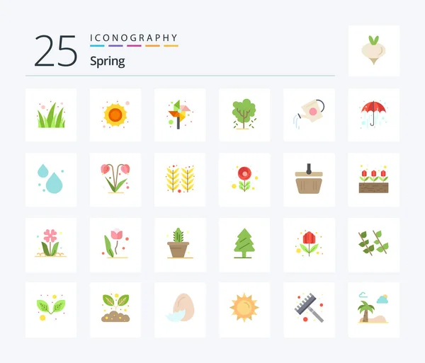 Spring Flat Color Icon Pack Including Beverage Spring Children Nature — Image vectorielle