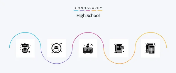 High School Glyph Icon Pack Including Paper File Morning Calculator — Archivo Imágenes Vectoriales
