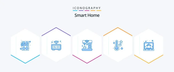 Smart Home Blue Icon Pack Including Thermometer Smart Time Kitchen — Wektor stockowy