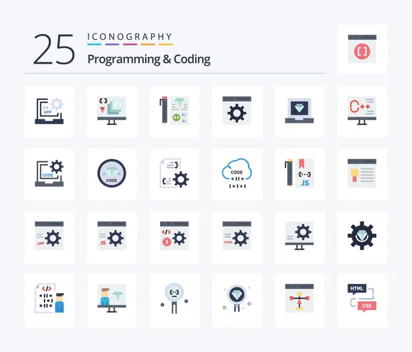 Programming Coding Flat Color Icon Pack Including Develop Coding Planning — Vettoriale Stock