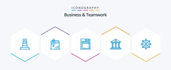 Business Teamwork Blue Icon Pack Including Finance Business Columns Technology — Stockvector
