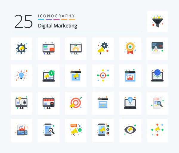 Digital Marketing Flat Color Icon Pack Including Medal Settings Digital — Image vectorielle