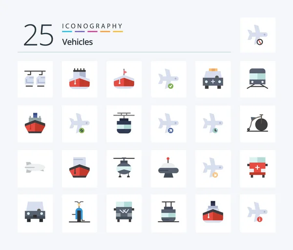 Vehicles Flat Color Icon Pack Including Car Transportation Boat Transport — Vetor de Stock