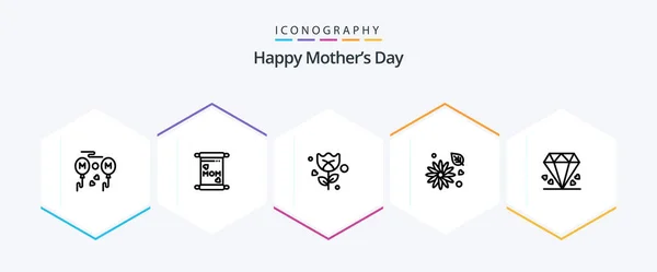 Happy Mothers Day Line Icon Pack Including Nature Buttercup Mother — Stok Vektör