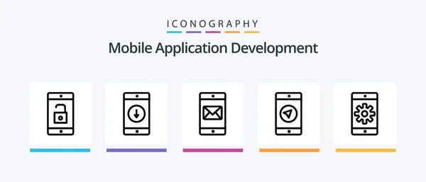 Mobile Application Development Line Icon Pack Including Mobile Mobile Application — Archivo Imágenes Vectoriales