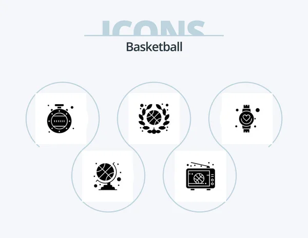 Basketball Glyph Icon Pack Icon Design Watch Hand Clock Beat — Vettoriale Stock