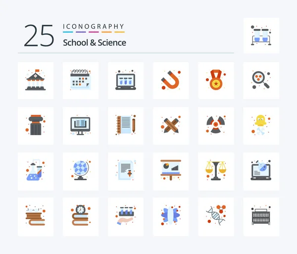 School Science Flat Color Icon Pack Including Medal Chemical Science — Stockvektor
