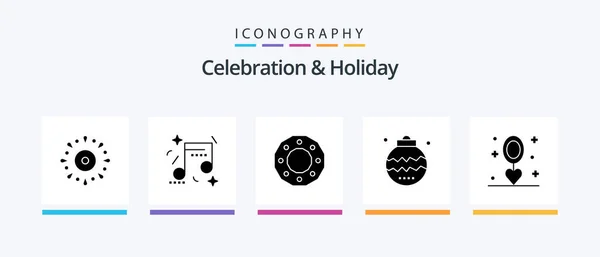 Celebration Holiday Glyph Icon Pack Including Holiday Christmas Party Celebration — Stockový vektor