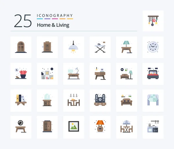 Home Living Flat Color Icon Pack Including Watch Living Living — 图库矢量图片