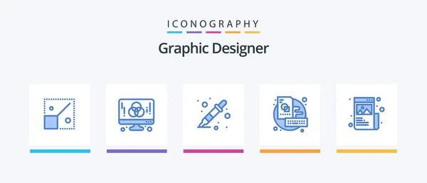 Graphic Designer Blue Icon Pack Including Art Sketch Creative Key — Wektor stockowy