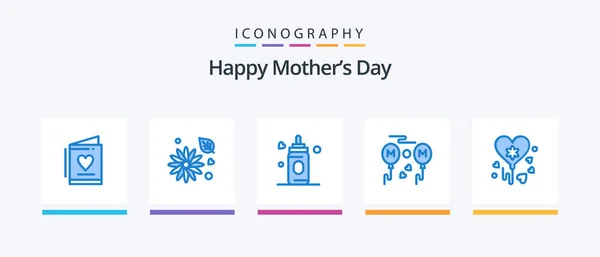 Happy Mothers Day Blue Icon Pack Including Party Balloon Feeder — Stockvector