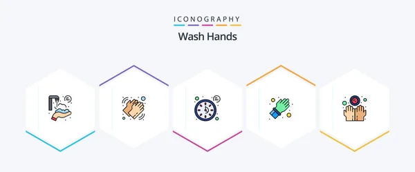 Wash Hands Filledline Icon Pack Including Dirty Protect Care Hand — Stockový vektor
